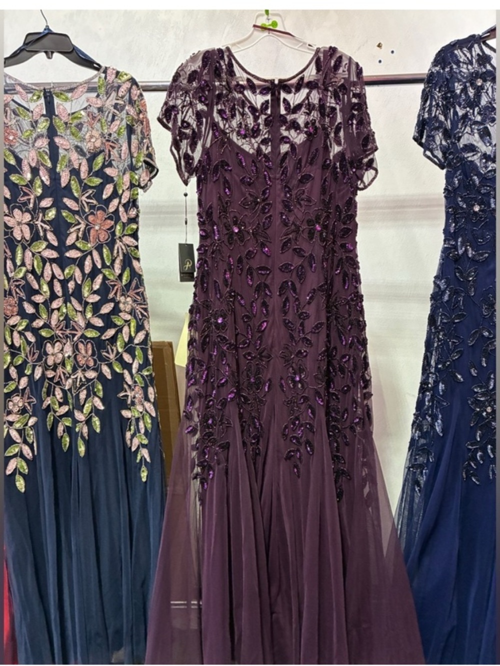Adrianna Papell Plum Embellished Tulle Maxi Dress - Picture 9 of 14